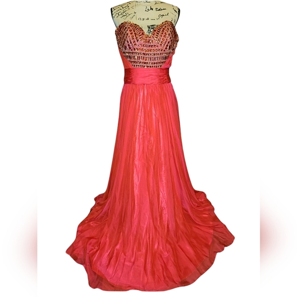 Angela & Alison Watermelon Strapless Gown - Picture 3 of 9